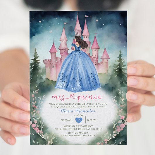 Dusty Blue Dress Green Forest 15 Anos Mis Quince Einladung