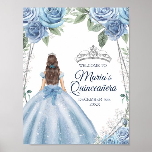 Dusty Blue Dress Quinceañera Crown Geburtstag Poster (Vorne)