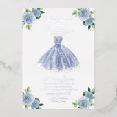 Dusty Blue Dress Quinceanera Folieneinladung (Vorderseite)