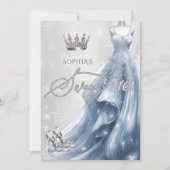 Dusty Blue Dress Snowflakes Winter Sweet 16 Einladung (Vorderseite)