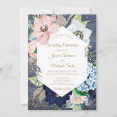 Dusty Blue Dusty Rose Gold Floral Wedding Card Einladung (Vorderseite)