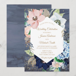 Dusty Blue Dusty Rose Gold Floral Wedding Card Einladung