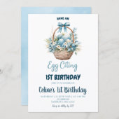 Dusty Blue Eggciting Birthday Einladung (Vorne/Hinten)