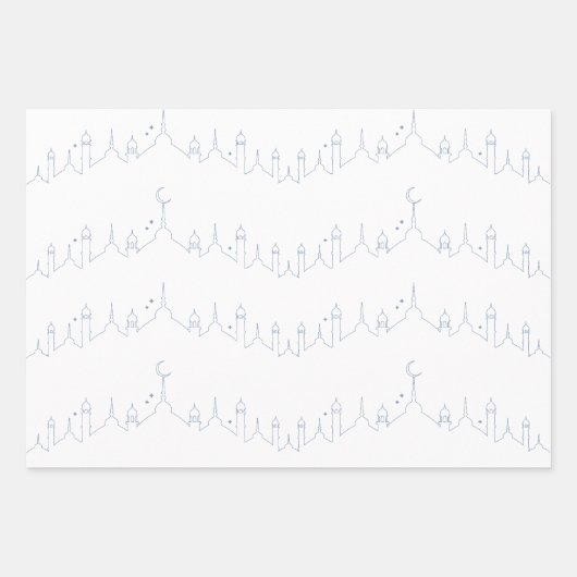 Dusty Blue Eid Mubarak Masjid Muster Design Geschenkpapier Set (Vorderseite 2)