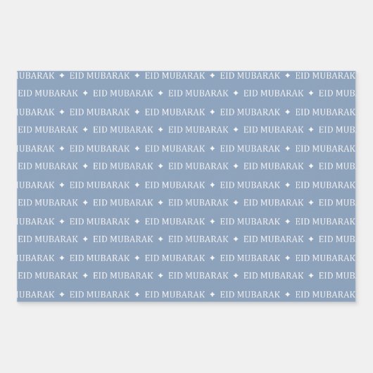 Dusty Blue Eid Mubarak Masjid Muster Design Geschenkpapier Set (Vorderseite)