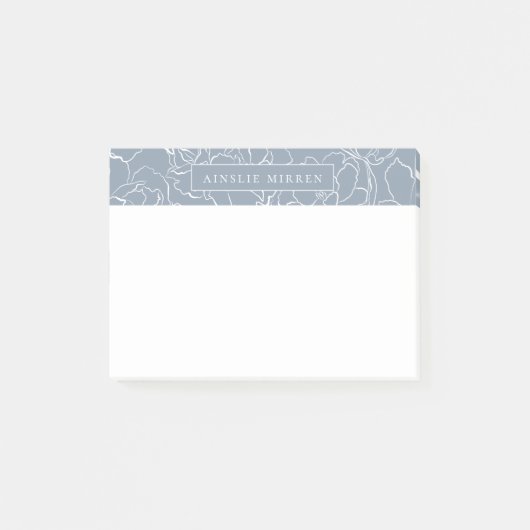Dusty Blue Einfach floral Personalisiert Post-it Klebezettel (Vorderseite)