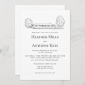 Dusty Blue Einladung mit Skizze des Ortes (Vorne/Hinten)