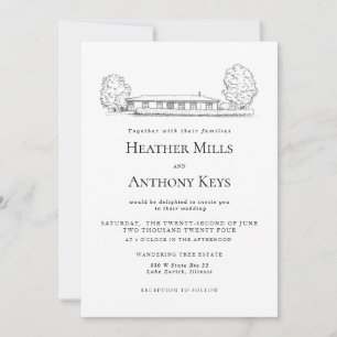 Dusty Blue Einladung mit Skizze des Ortes