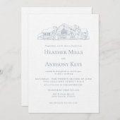 Dusty Blue Einladung mit Skizze des Ortes (Vorne/Hinten)