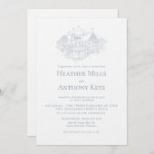 Dusty Blue Einladung mit Skizze des Ortes (Vorne/Hinten)