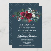 Dusty Blue | Einladung von Burgundy Red Bloom Wedd