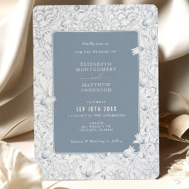 Dusty Blue Elegance Tulips & Chrysanthemum Einladung