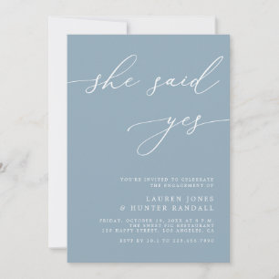 Dusty Blue Elegance Whimsical Yes Engagement Party Einladung