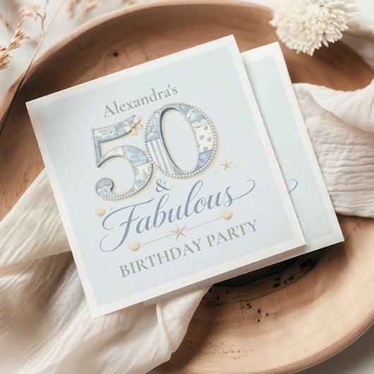 Dusty Blue Elegant 50 & Fabulous Birthday Serviette