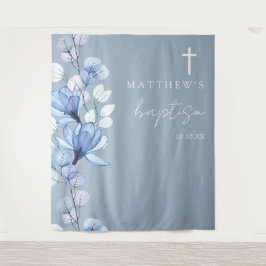 Dusty Blue Elegant Blumen Taufen Foto Hintergrund Wandteppich