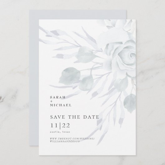 Dusty Blue Elegant Blumenhochzeit rettet das Datum Save The Date (Vorne/Hinten)