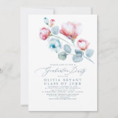 Dusty Blue Elegant Boho Floral Graduation Party Einladung (Vorderseite)