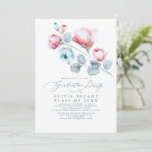 Dusty Blue Elegant Boho Floral Graduation Party Einladung (Stehend Vorderseite)