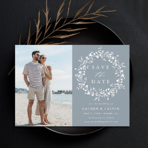 Dusty Blue Elegant Boho Wildblume Wedding Foto Save The Date