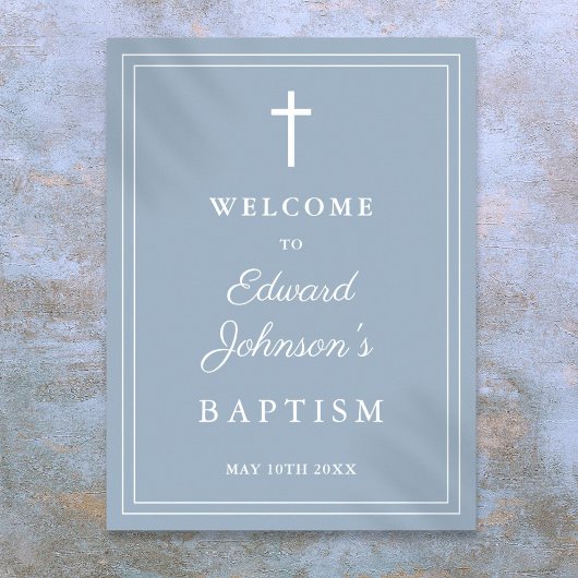 Dusty Blue Elegant Border Baptisse Begrüßungszeich Poster