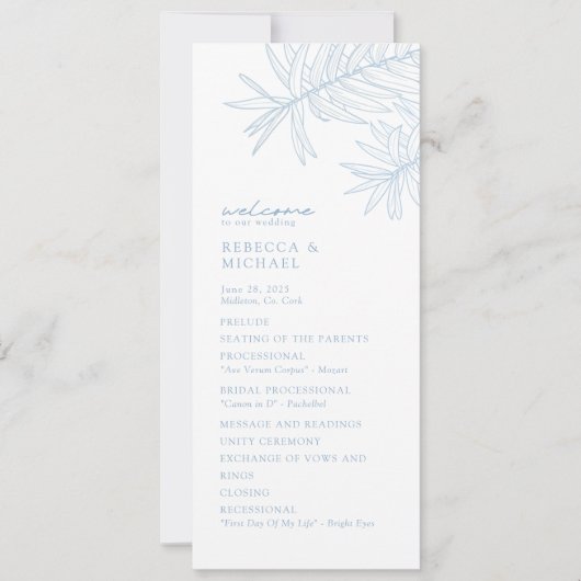Dusty Blue Elegant Botanical Wedding Program (Vorderseite)
