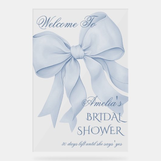 Dusty Blue Elegant Bow Brautparty Willkommen Acrylschild (Vorderseite)