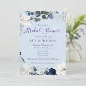 Dusty Blue Elegant Brautparty Einladung (Stehend Vorderseite)