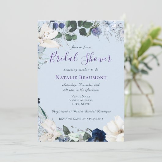 Dusty Blue Elegant Brautparty Einladung (Stehend Vorderseite)