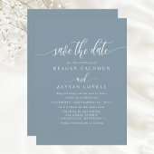 Dusty Blue Elegant Calligraphy Save the Date