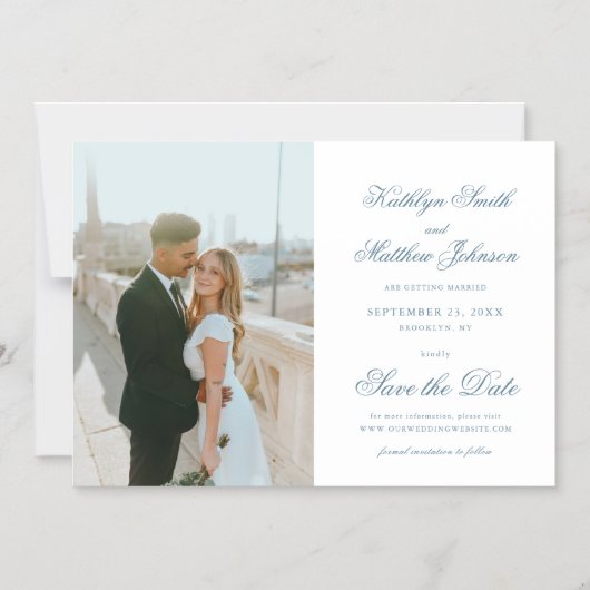 Dusty Blue Elegant Calligraphy Save the Date Magneteinladung (Vorderseite)