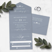 Dusty Blue Elegant Calligraphy Wedding All In One Einladung