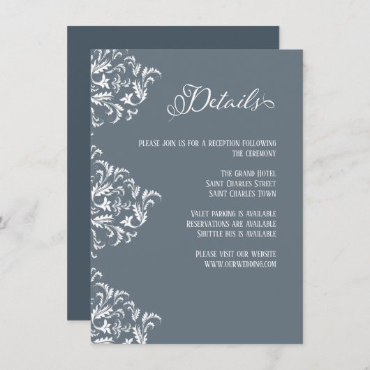 Dusty Blue Elegant Calligraphy Wedding Details Begleitkarte (Vorne/Hinten)