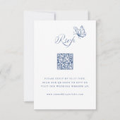 Dusty Blue Elegant Calligraphy Wedding QR Code RSVP Karte (Vorderseite)