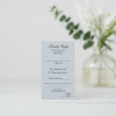 Dusty Blue Elegant Calligraphy Wedding RSVP Card Visitenkarte (Stehend Vorderseite)