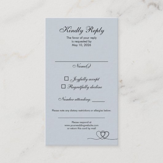 Dusty Blue Elegant Calligraphy Wedding RSVP Card Visitenkarte (Vorderseite)