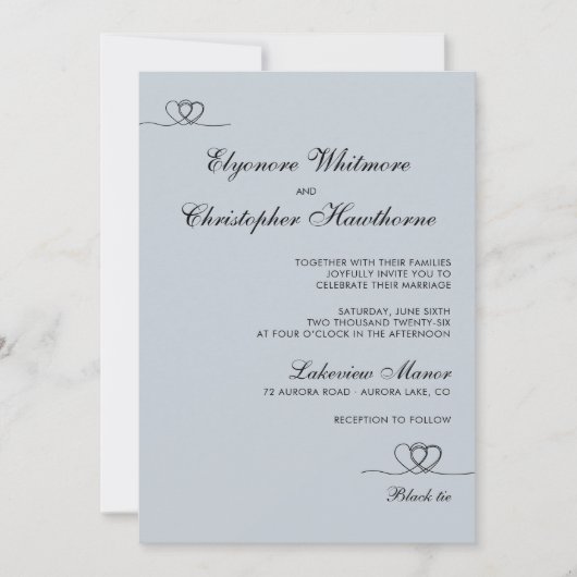 Dusty Blue Elegant Chic Calligraphy Wedding Einladung (Vorderseite)