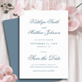 Dusty Blue Elegant Classic Calligraphy Wedding Save The Date