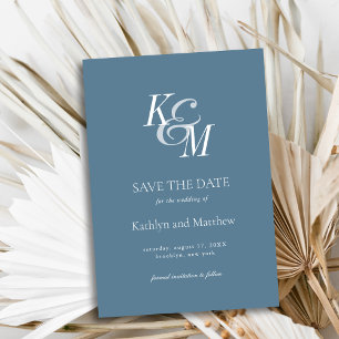 Dusty Blue Elegant Classic Monogram Wedding Save The Date