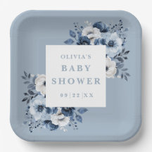Dusty Blue Elegant Country Floral Baby Dusche