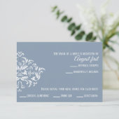Dusty Blue Elegant Damask RSVP-Karte RSVP Karte (Stehend Vorderseite)