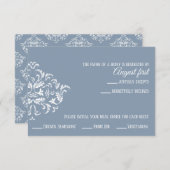 Dusty Blue Elegant Damask RSVP-Karte RSVP Karte (Vorne/Hinten)