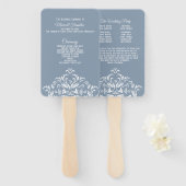 Dusty Blue Elegant Damask Wedding Program Fan Fächer (Vorne und Hinten)