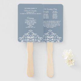 Dusty Blue Elegant Damask Wedding Program Fan Fächer