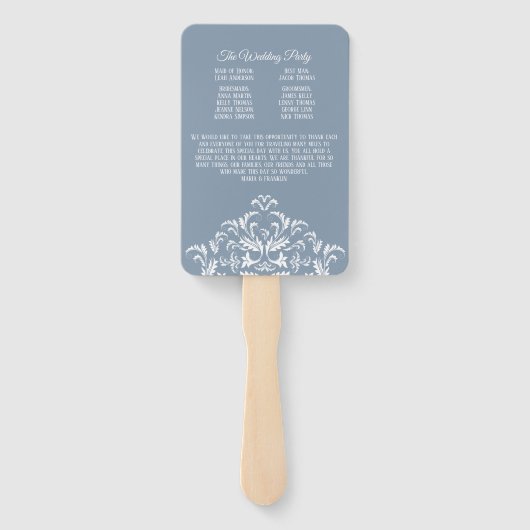 Dusty Blue Elegant Damask Wedding Program Fan Fächer (Rückseite)