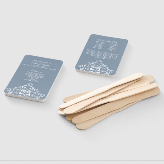 Dusty Blue Elegant Damask Wedding Program Fan Fächer (Non-assembled)
