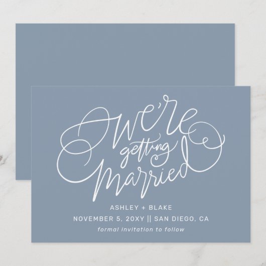 Dusty Blue Elegant Einfache handgeschriebene Kalli Save The Date (Vorne/Hinten)