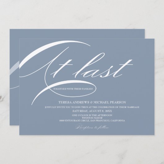 Dusty Blue Elegant endlich kalligraphische Hochzei Einladung (Vorne/Hinten)