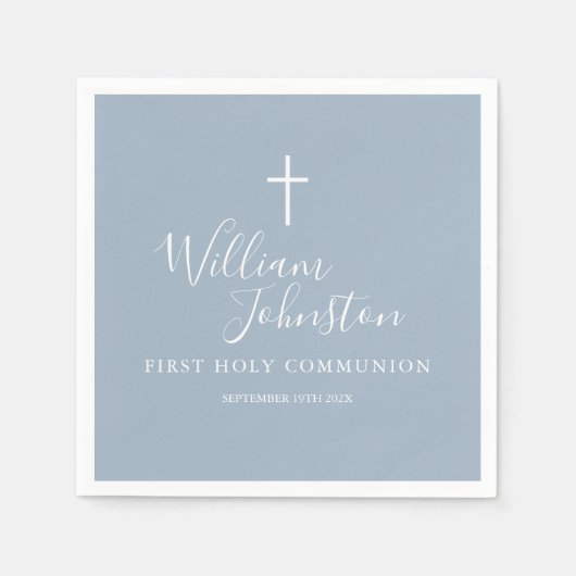 Dusty Blue Elegant Erste Kommunion Napkins Serviette (Vorderseite)