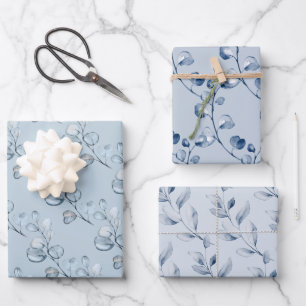Dusty Blue Elegant Eucalyptus Wedding Gift Geschenkpapier Set