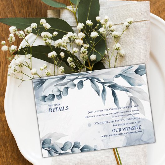 Dusty Blue Elegant Eukalyptus Wedding Details Begleitkarte